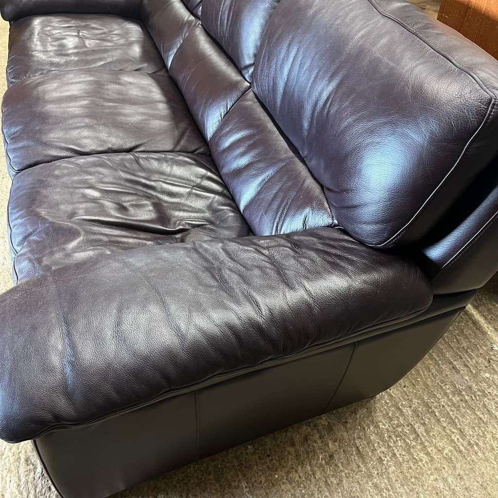 3 Seater Leather Sofa Dark Chocolate Colour Wide Arms PreLoved