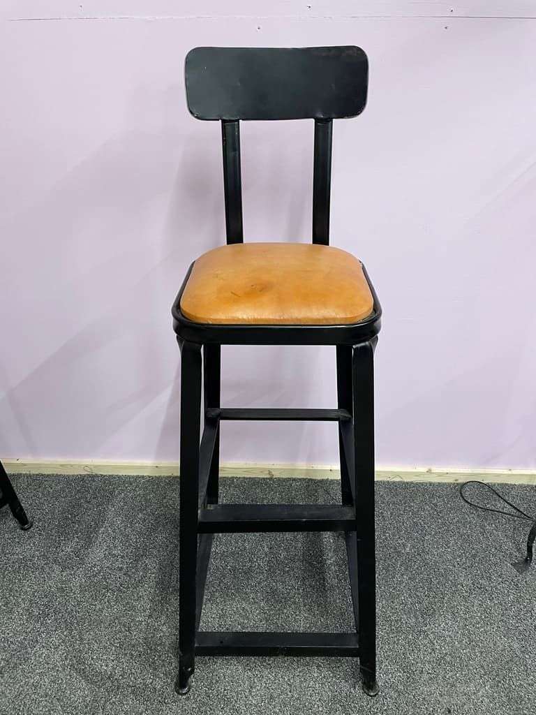 Pair Industrial Style Metal Leather Effect Upholstered Stools Bar Kitchen