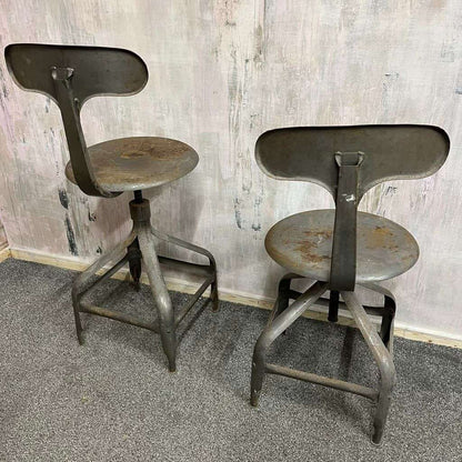Pair Vintage Industrial Metal Chairs Adjustable Seat Height Office Great Patina