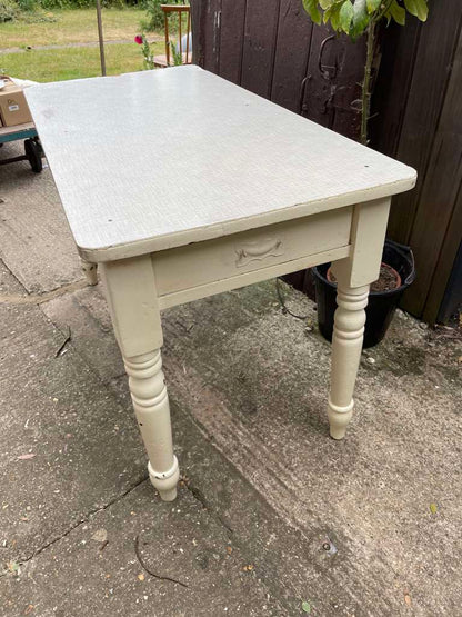 Vintage Melamine Topped Painted Kitchen Table Shabby Chic with Drawer