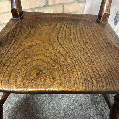 Antique 20thC Wooden Carver ArmChair Ornate Beaded Back Turned Legs