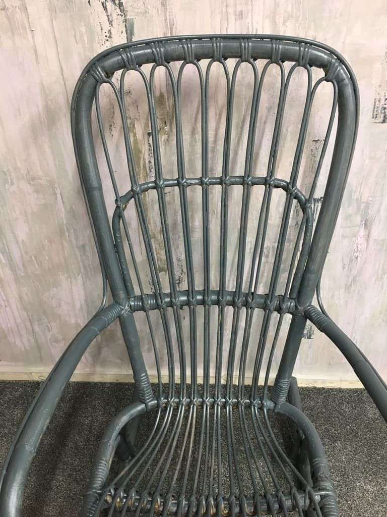 Painted Cane &amp; Bamboo Rocking Chair With Arms Foot Rest Farrow &amp; Ball Downpipe