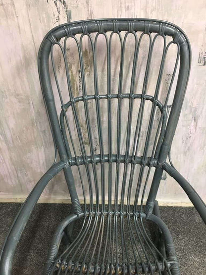 Painted Cane &amp; Bamboo Rocking Chair With Arms Foot Rest Farrow &amp; Ball Downpipe