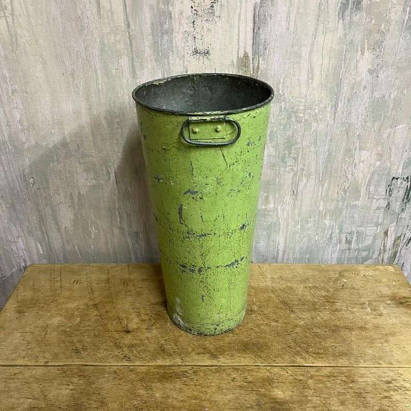 Vintage Green Galvanised Florist Flower Pot Vase With Handles