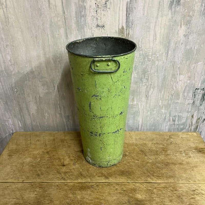 Vintage Green Galvanised Florist Flower Pot Vase With Handles