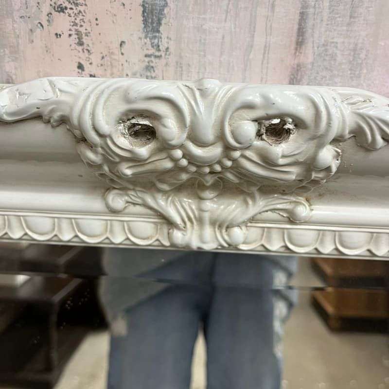 White Ornate Rectangular Framed Mirror Bevelled Edge As Found