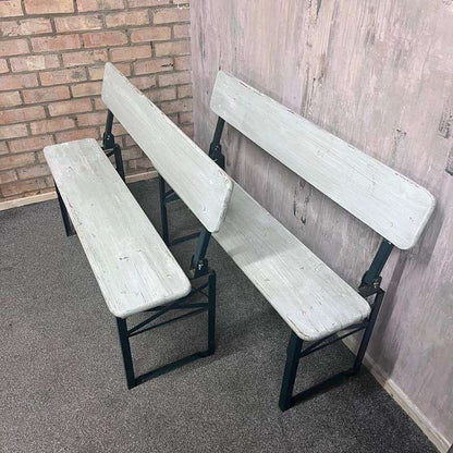 Folding Garden Camping Benches With Backs White Green Metal Frames Hospitality