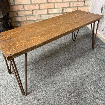 Rustic Wooden Small Side Coffee Table Bench Hairpin Legs Great Patina