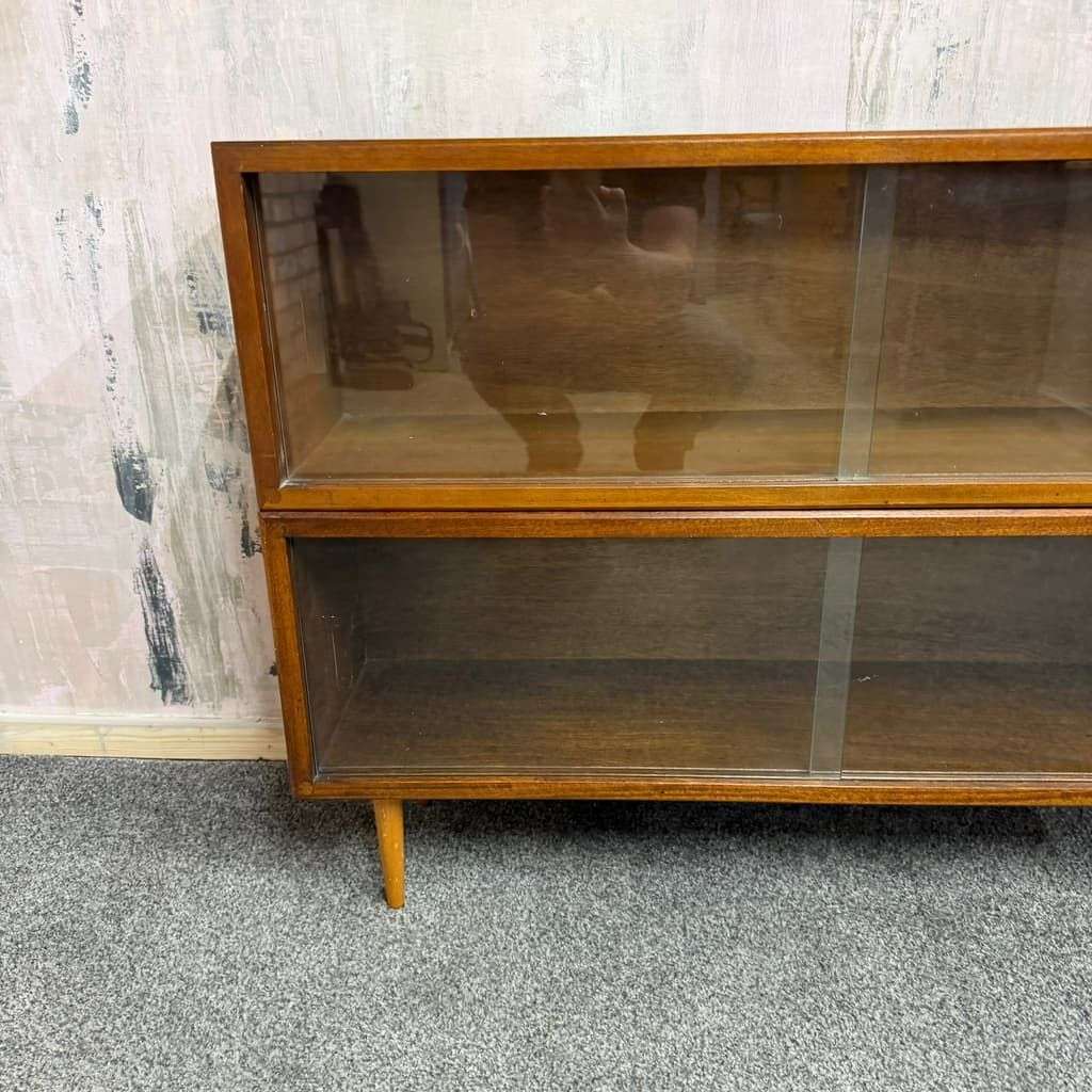 Pair Mid Century Herbert E Gibbs Glazed Low Bookcases Tapered Legs