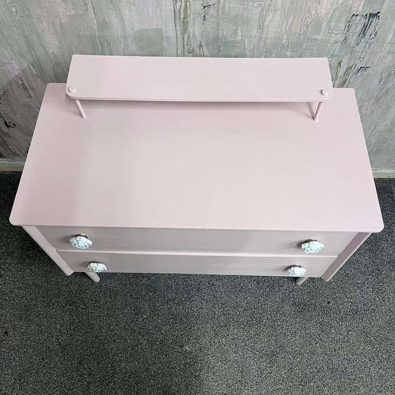 Vintage Painted Pink Retro Small Dressing Table 2 Drawers Top Shelf
