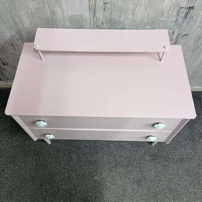 Vintage Painted Pink Retro Small Dressing Table 2 Drawers Top Shelf