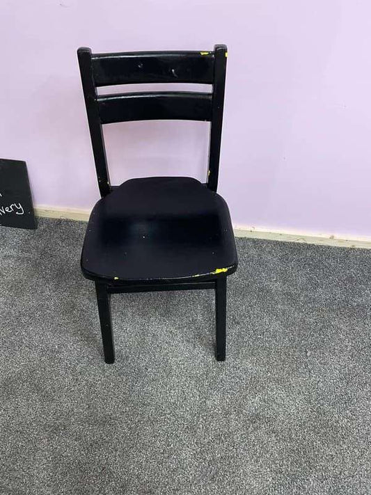 Low Painted Wooden Chair Distressed Paintwork Black Over Yellow