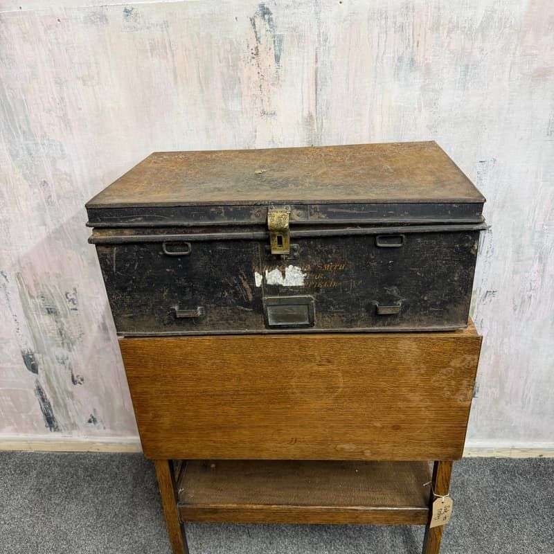 Vintage Solicitors Black Metal Deed Chest Side Handles Side Coffee Table Toys