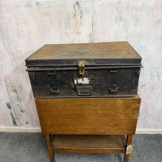 Vintage Solicitors Black Metal Deed Chest Side Handles Side Coffee Table Toys