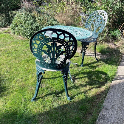 Painted Garden Table &amp; 2 Chairs Great Patina Peeling Paint Solid