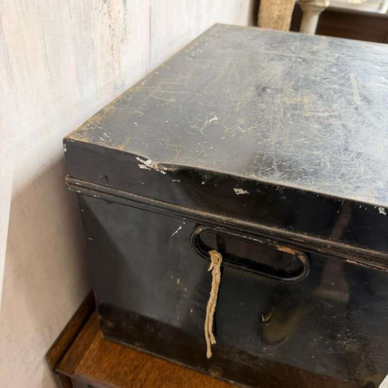 Vintage Solicitors Black Metal Deed Chest Side Handles Side Coffee Table Toys