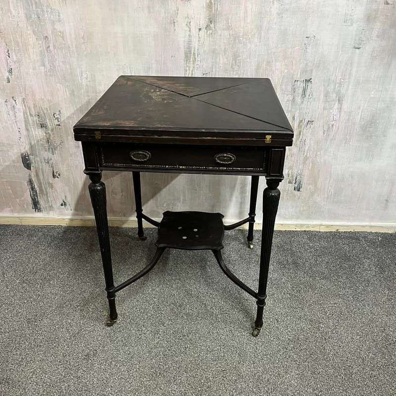 Antique Edwardian Envelope Card Table Felt Top Single Drawer Castors