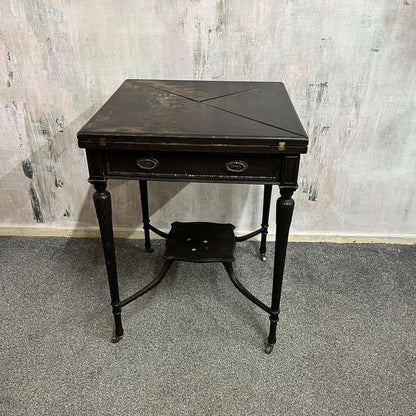 Antique Edwardian Envelope Card Table Felt Top Single Drawer Castors