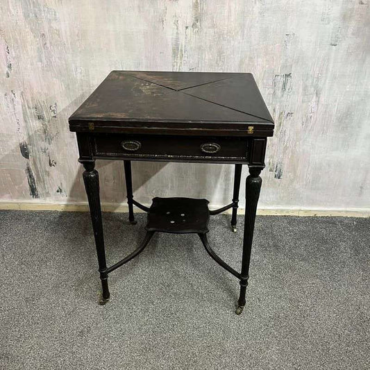 Antique Edwardian Envelope Card Table Felt Top Single Drawer Castors