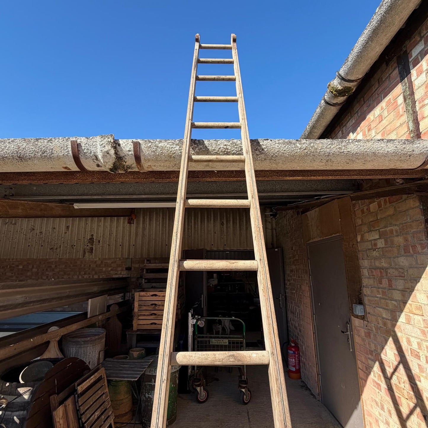 Vintage 13ft 15 Rung Wooden Ladder Great Patina
