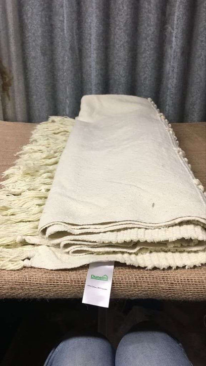 Vintage Pale Yellow &amp; Cream Throw Raised Pattern &amp; Tassels Dunelm