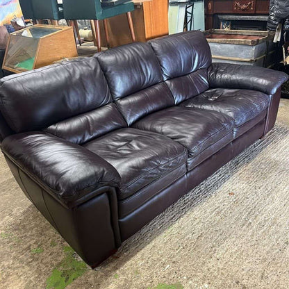 3 Seater Leather Sofa Dark Chocolate Colour Wide Arms PreLoved