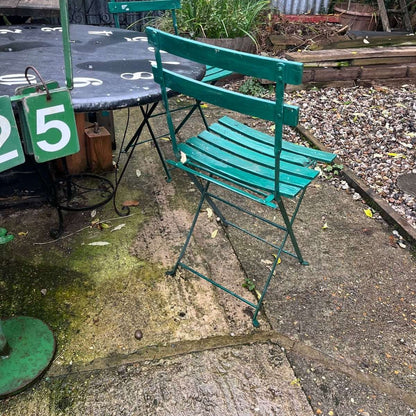 Vintage Pair Green Folding Garden Chairs Slatted Seat And Back