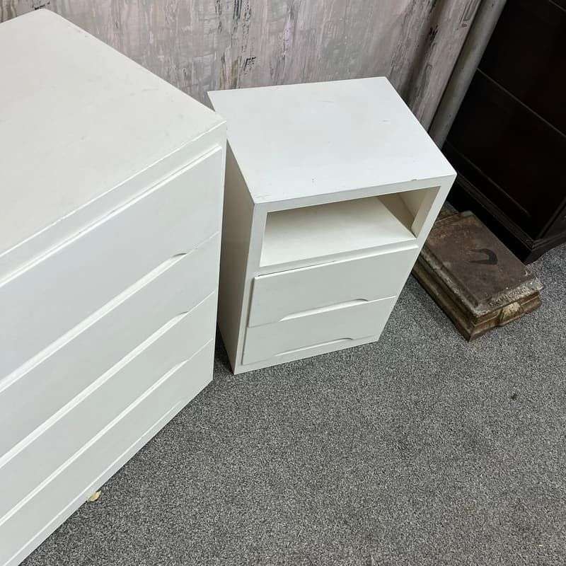 Mid Century Vintage Liden 1950's Chest of 4 Drawers And Bedside Cabinet White