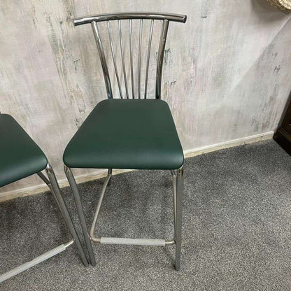 Pair Nowy Styl Green High Bar Stools Breakout Stool Faux Leather Chrome Frame