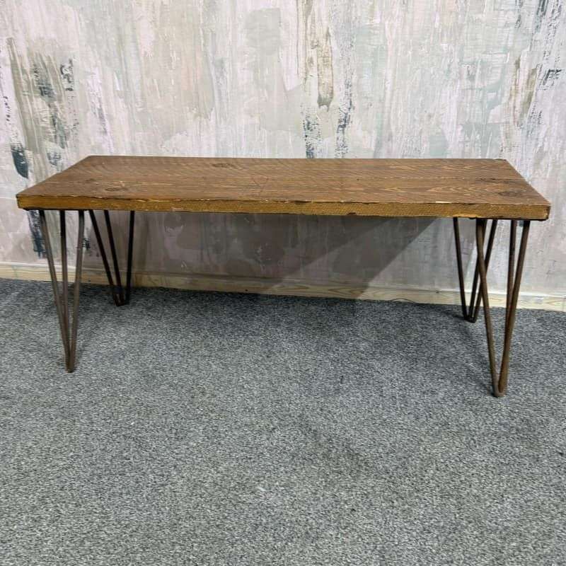 Rustic Wooden Small Side Coffee Table Bench Hairpin Legs Great Patina