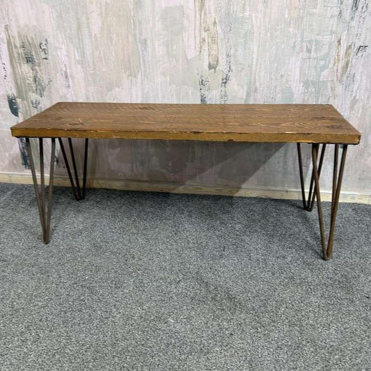 Rustic Wooden Small Side Coffee Table Bench Hairpin Legs Great Patina