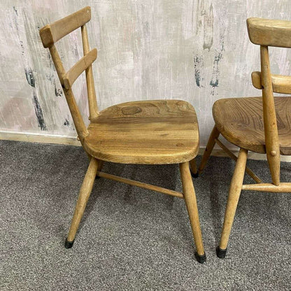 Pair Ercol Mid Century Red Dot Ash &amp; Elm Children’s Chairs Stacking