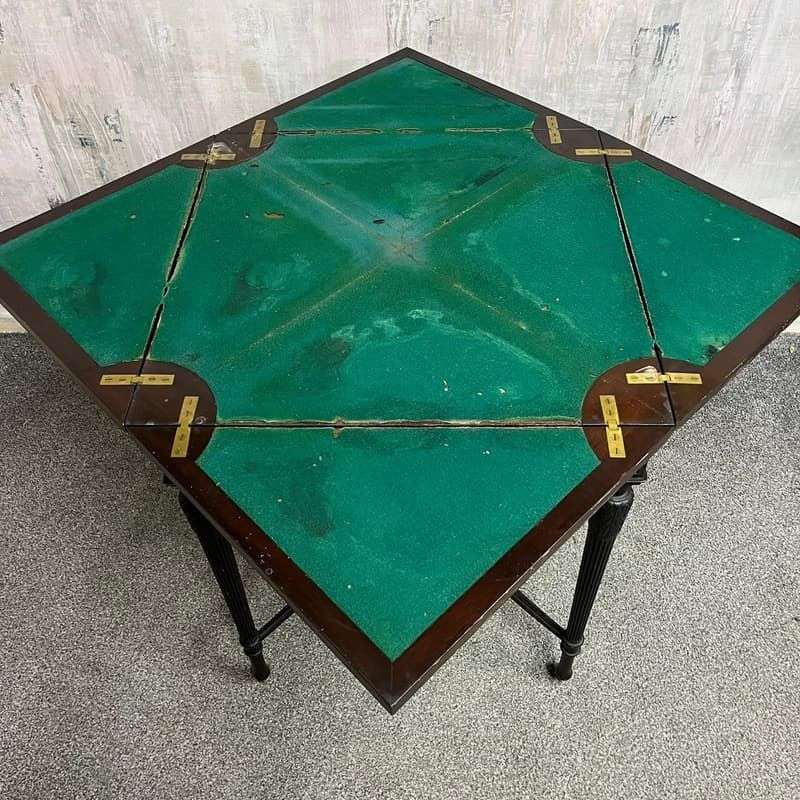 Antique Edwardian Envelope Card Table Felt Top Single Drawer Castors