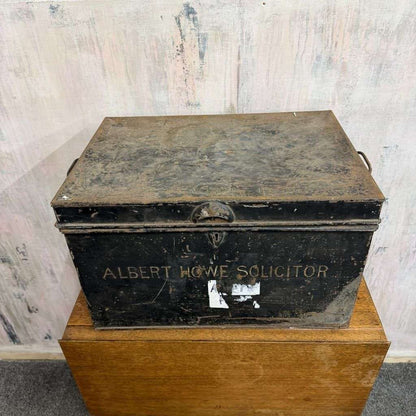 Vintage Solicitors Black Metal Deed Chest Side Handles Side Coffee Table Toys