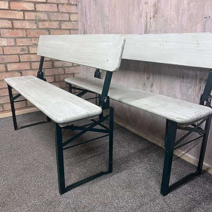 Folding Garden Camping Benches With Backs White Green Metal Frames Hospitality