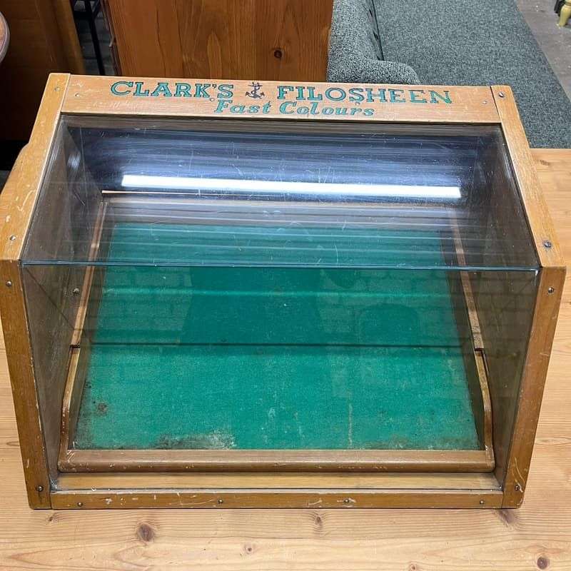 Vintage Anchor Clarks Filosheen Glass Fronted Retail Display Cabinet Single Draw