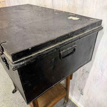 Large Vintage Solicitors Black Metal Deed Chest Coffee Table TV Stand