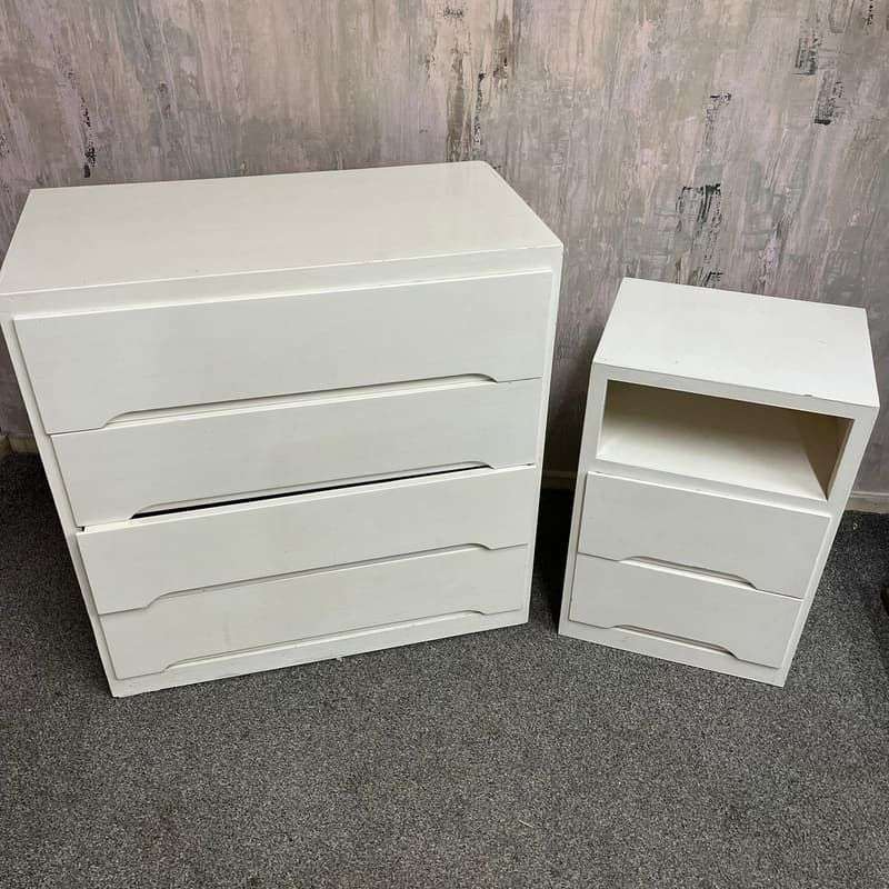 Mid Century Vintage Liden 1950's Chest of 4 Drawers And Bedside Cabinet White