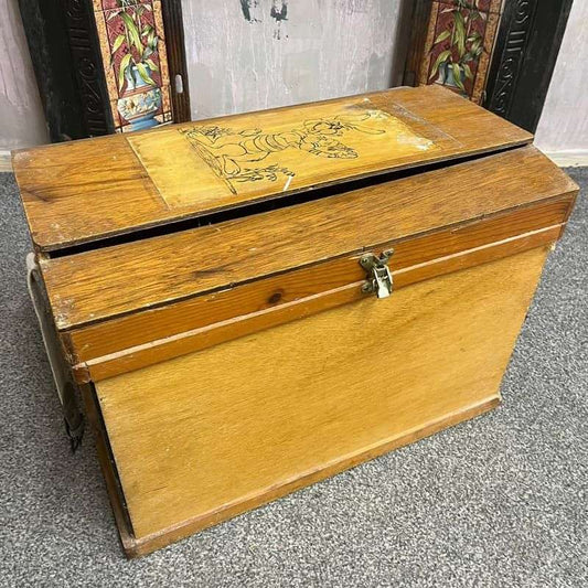 Vintage Wooden Rabbit Carry Box Artwork Airholes Hinged Clasps