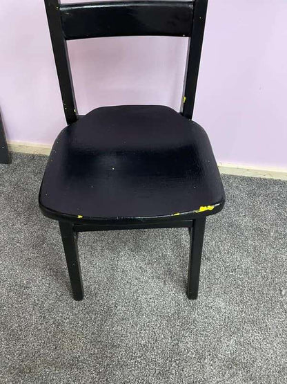Low Painted Wooden Chair Distressed Paintwork Black Over Yellow