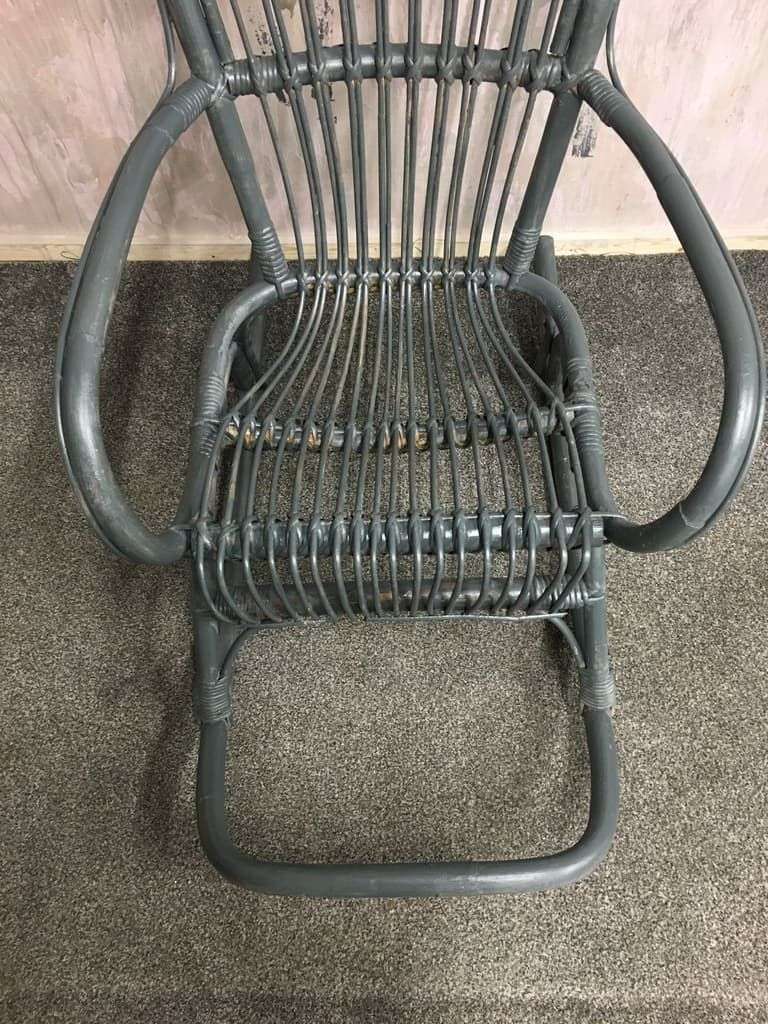 Painted Cane &amp; Bamboo Rocking Chair With Arms Foot Rest Farrow &amp; Ball Downpipe
