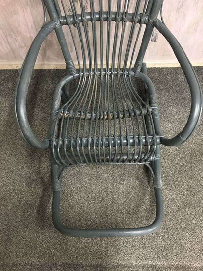 Painted Cane &amp; Bamboo Rocking Chair With Arms Foot Rest Farrow &amp; Ball Downpipe
