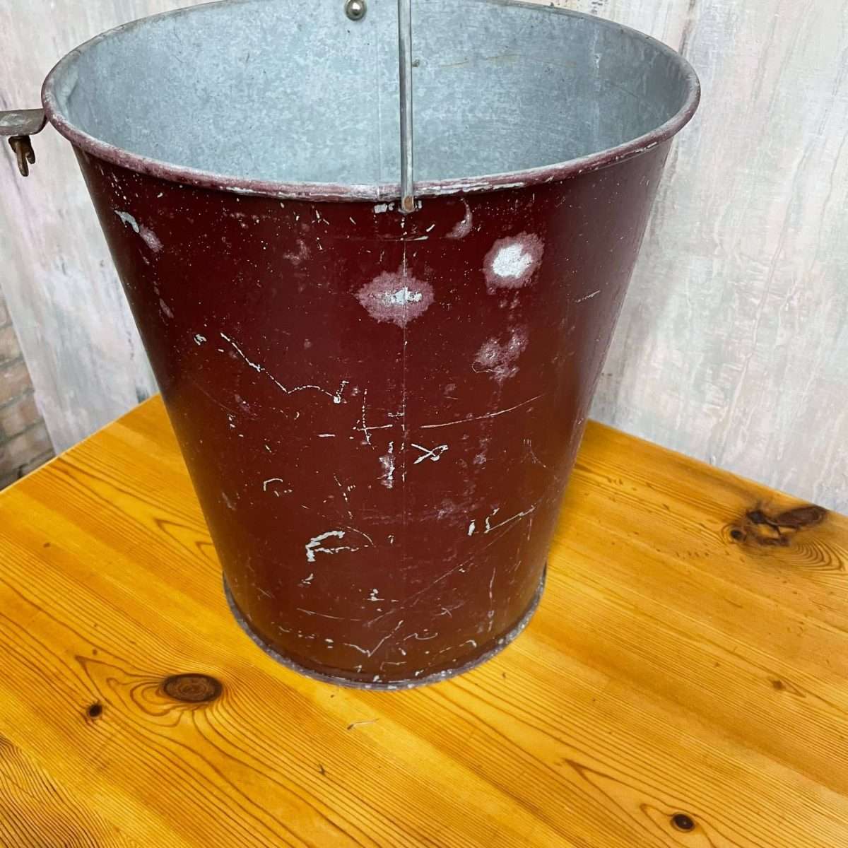 Vintage Large Elsan Bucket With Handle Dark Red Planter Fire Bucket