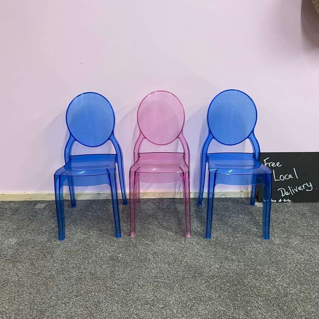 3x Children’s Ghost Style Transparent Stackable Chairs Party Desk Chair