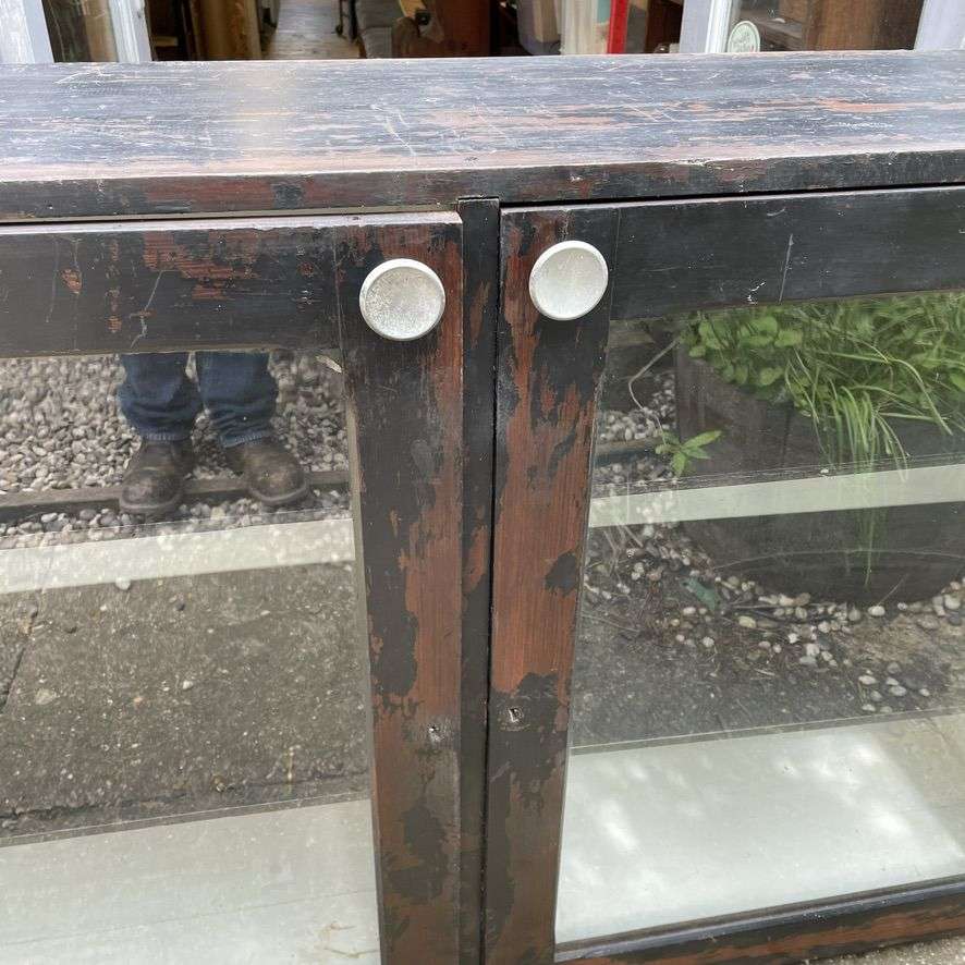 Vintage Rustic Glazed Double Shop Counter Cabinet Shelves Hospitality Retail