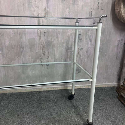 Vintage Metal Glass Medical 2 Tier Trolley Wheels Drinks Trolley Hospitality