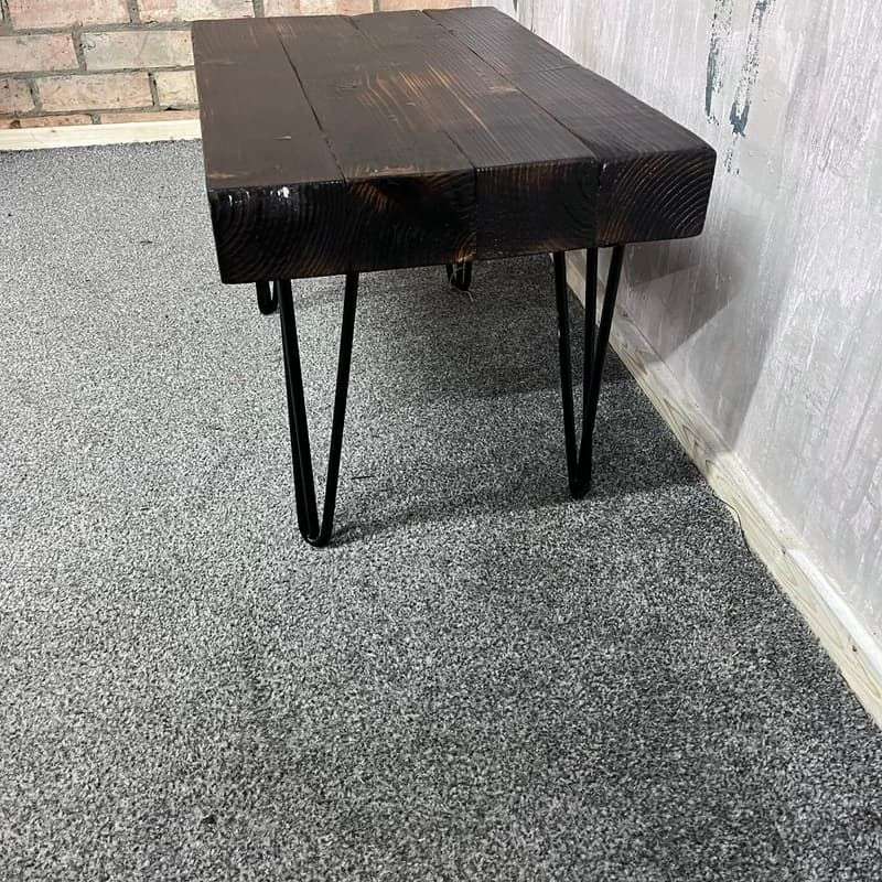 Rustic Wooden Small Side Table Seat Coffee Table Black Hairpin Legs