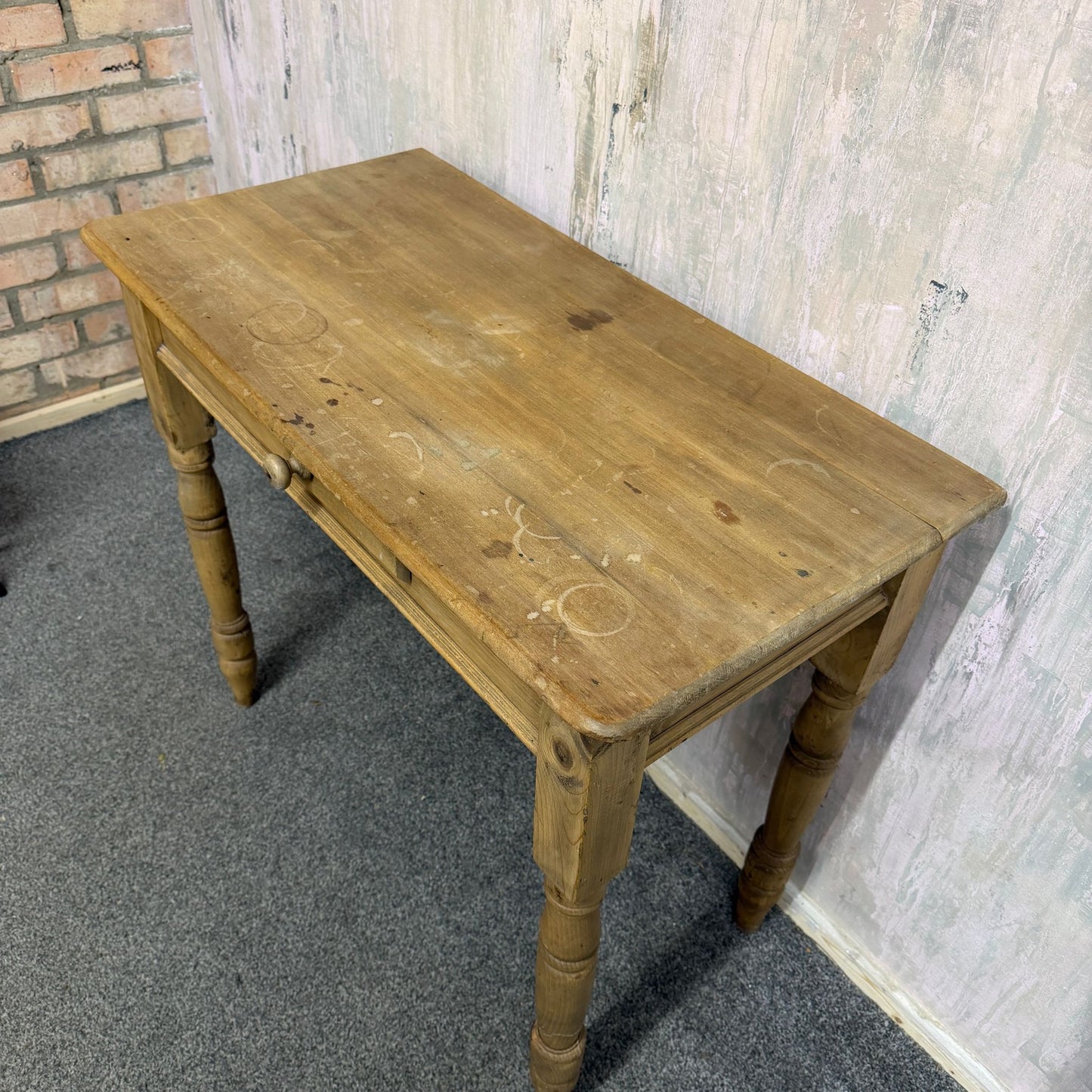Early 20thC Beech Writing Desk Console Table Single Drawer Turned Legs