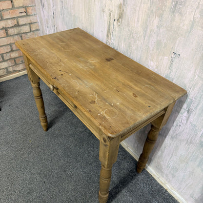 Early 20thC Beech Writing Desk Console Table Single Drawer Turned Legs