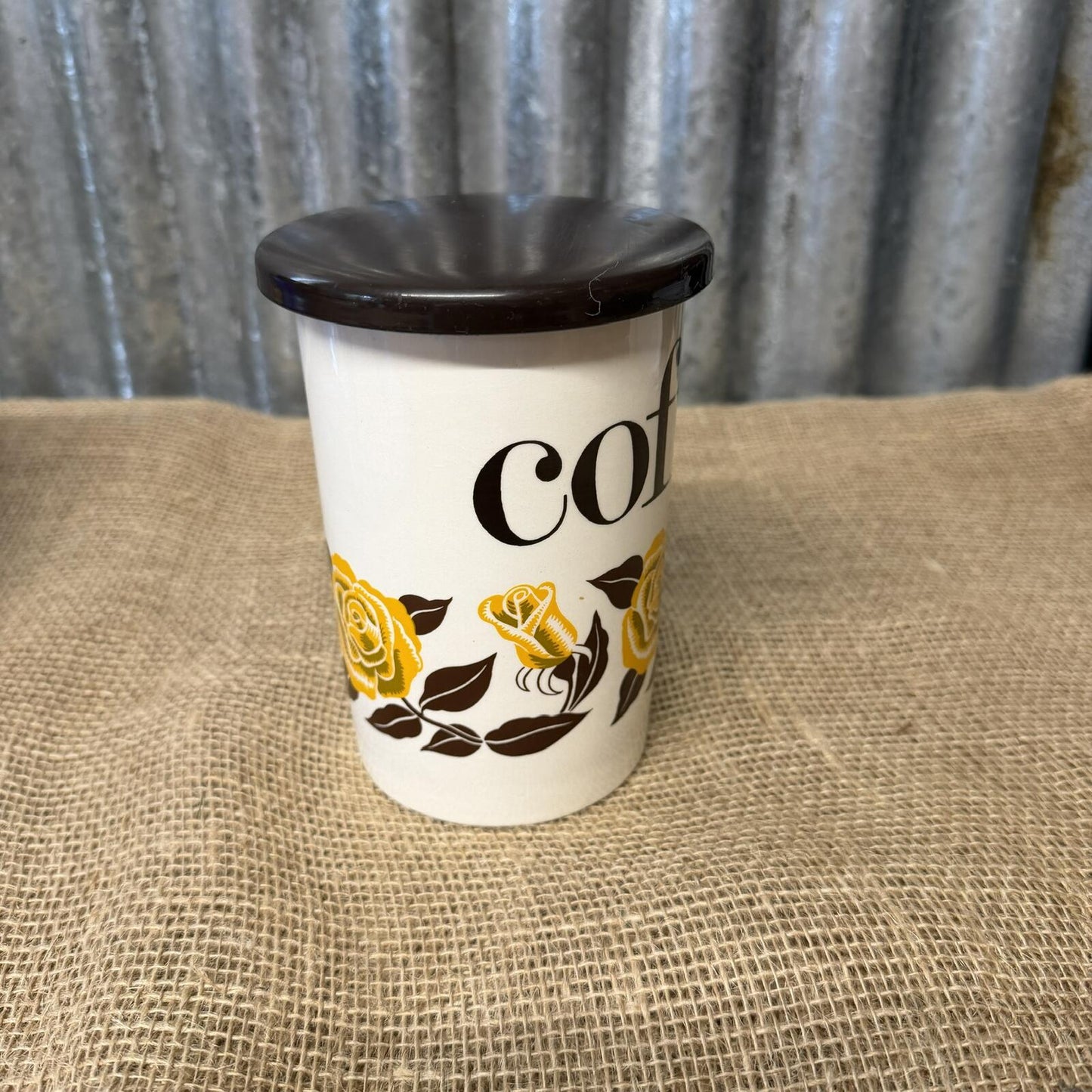 Vintage Crown Devon Coffee Storage Jar Mid Century Rose Design Kitchenalia